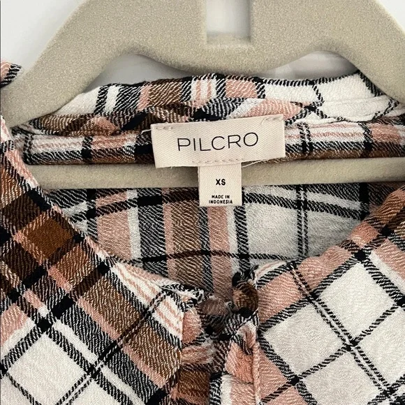 Pilcro Plaid Button Down Shirt - Brown and White - Picture 2 of 8